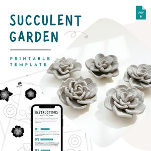 Succulent Ceramic Flower Pottery Template – 5 Printable Garden Decor Ceramic or Air Drying Clay Patterns PDF, DIY Slab Pottery, PDF Download