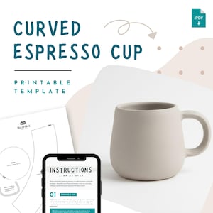 Curved Espresso Cup Template – Printable Mug Pottery Pattern PDF, DIY Ceramic Slab Pottery for Beginners, Instant Download Handbuilding