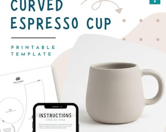 Curved Espresso Cup Template – Printable Mug Pottery Pattern PDF, DIY Ceramic Slab Pottery for Beginners, Instant Download Handbuilding