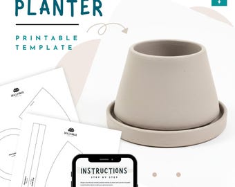 Planter Pottery Template – Ceramic Slab Plant Pot & Saucer for Handmade Ceramics | DIY Pottery Tool for Beginners (Instant PDF Download)