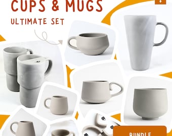 Mug & Cup Template Bundle plus 9 Handles – Printable Ceramic Pottery Pattern, DIY Slab Pottery for Beginners, PDF Download Pottery Tool