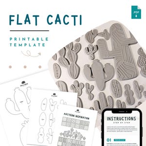 Set de Cactus Planos: 30 Plantillas de Cerámica Imprimibles, Arte Mural de Cerámica DIY, Cactus de Arcilla para Construir, Manualidades para Decoración, Pines o Regalos (A4 y Carta)