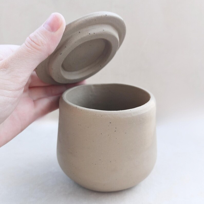 Handmade slab-built ceramic jar with matching lid | functional clay pottery project for kitchen or studio