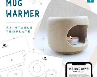 Mug Candle Warmer Pottery Template – Printable Ceramic Mug Cozy Pattern, DIY Slab Pottery Tool, Handbuilding for Beginners, Download