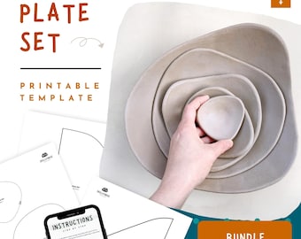 Pottery Template Plate Set – 5 Organic Shape Slab Handbuilding Pattern for Beginner (PDF) | Ceramic Plate Design | Handmade Tableware