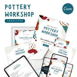 Modelos Canva para Oficina de Cerâmica – Cartazes editáveis, convites, certificados, listas de verificação, postagens do Instagram e muito mais – Download instantâneo de eventos de cerâmica