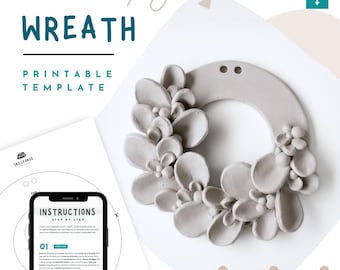 Door Wreath Pottery Template – Slab Pottery Pattern | DIY Ceramic Template for Beginner Ceramics or Air Dry Clay Crafts (Printable PDF)
