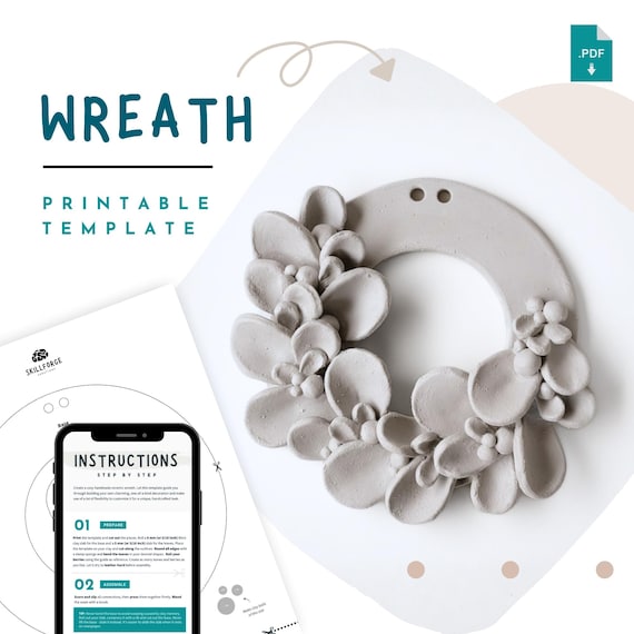 Door Wreath Pottery Template – Slab Pottery Pattern | DIY Ceramic Template for Beginner Ceramics or Air Dry Clay Crafts (Printable PDF)