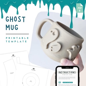 Ghost Mug & Cup Pottery Template – Printable Ceramic Halloween Pattern PDF, DIY Slab Pottery Handbuilding for Beginners, Instant Download