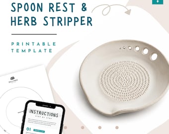 Spoon Rest Pottery Template – Printable Beginner Ceramic Pattern with Herb Stripper PDF, DIY Slab Kitchen Pottery, Instant Download