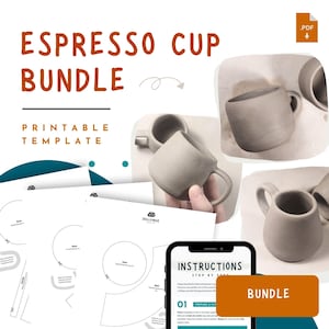 Pacote de moldes para xícaras de café expresso – Padrões de cerâmica faça você mesmo – Moldes de canecas simples, curvas e cônicas – Formas de placas de cerâmica para impressão (A4 e carta)