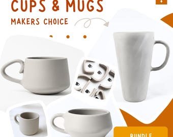 Mug & Cup Template Set – 5 Printable Ceramic Patterns, DIY Slab Pottery Handbuilding for Beginners, PDF Download, Pottery Tool Bundle