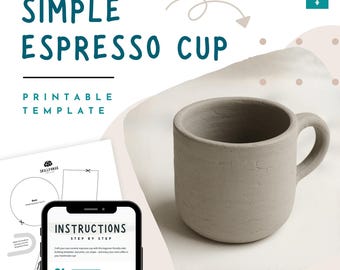 Szablon do ceramiki w kształcie filiżanki do espresso – prosty wzór ceramiczny do druku w formacie PDF, ceramika płytowa DIY dla początkujących, natychmiastowe pobranie