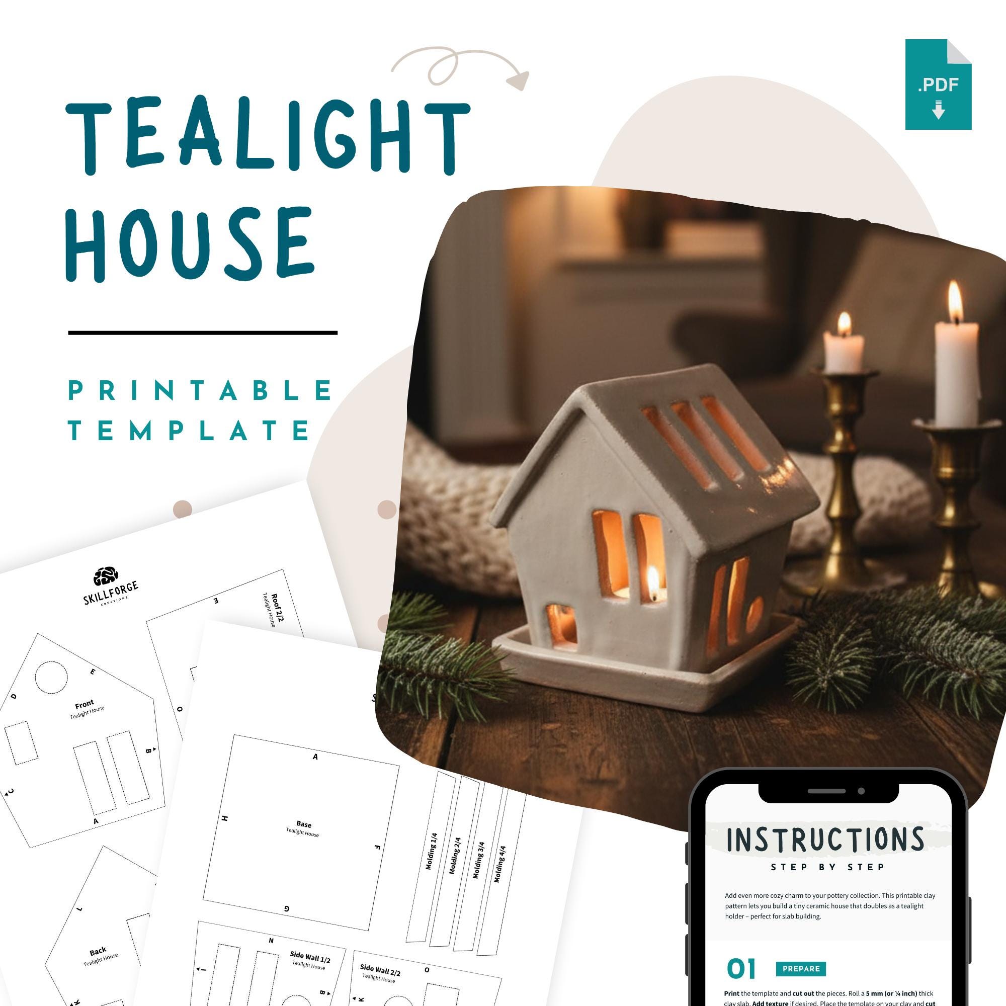 Tealight House Pottery Template - Printable Ceramic/Air Drying Clay…