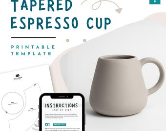 Tapered Espresso Cup Pottery Template – Printable Ceramic Mug Pattern PDF, DIY Slab Pottery Handbuilding for Beginners, Instant Download