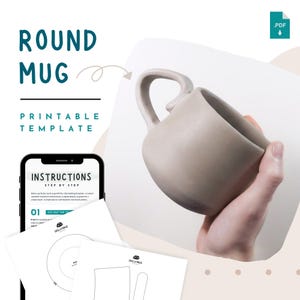 Round Mug Pottery Template – Slab Handbuilding Pattern (Printable PDF) for Handmade Ceramics | DIY Ceramic Template Cup