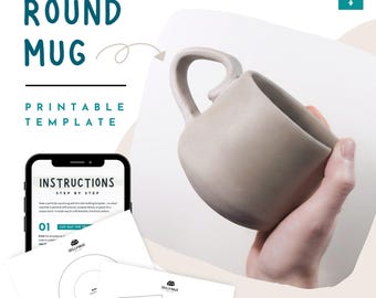 Round Mug Pottery Template – Slab Handbuilding Pattern (Printable PDF) for Handmade Ceramics | DIY Ceramic Template Cup
