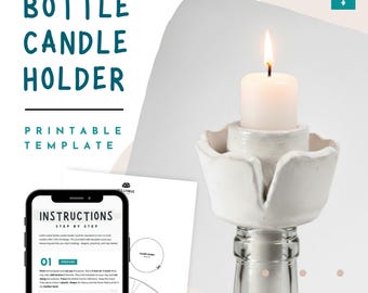 Flower Bottle Candle Holder Template – PDF – Slab Pottery – Ceramic Flowers and Air Drying Clay Template – Printable Pattern