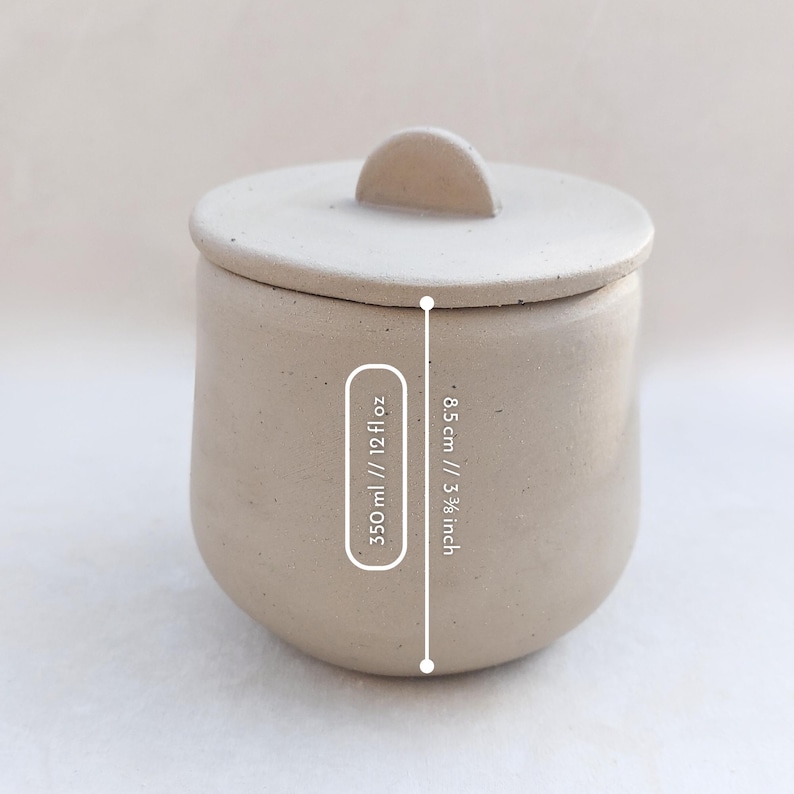 Handmade slab-built ceramic jar with matching lid with measurements | functional clay pottery project for kitchen or studio
