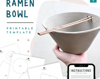 Ramen Bowl Pottery Template – Slab Pottery Handbuilding Pattern (Printable PDF) | DIY Ceramic Template for Beginner Ceramics