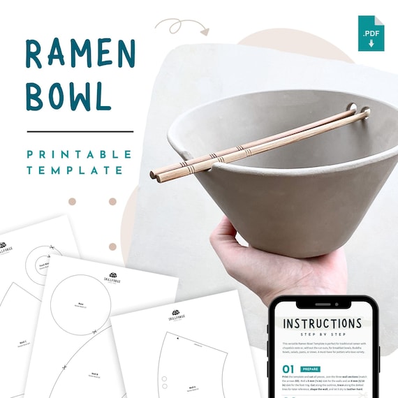 Ramen Bowl Pottery Template – Slab Pottery Handbuilding Pattern (Printable PDF) | DIY Ceramic Template for Beginner Ceramics