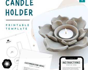 Ceramic Flower Candle Holder Template – Printable Succulent Tealight Holder – Slab Pottery – Ceramic & Air Drying Clay Project