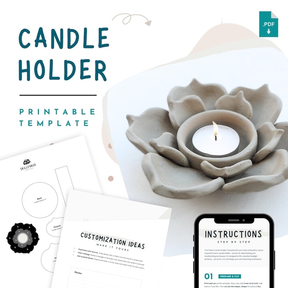Ceramic Flower Candle Holder Template – Printable Succulent Tealight Holder – Slab Pottery – Ceramic & Air Drying Clay Project