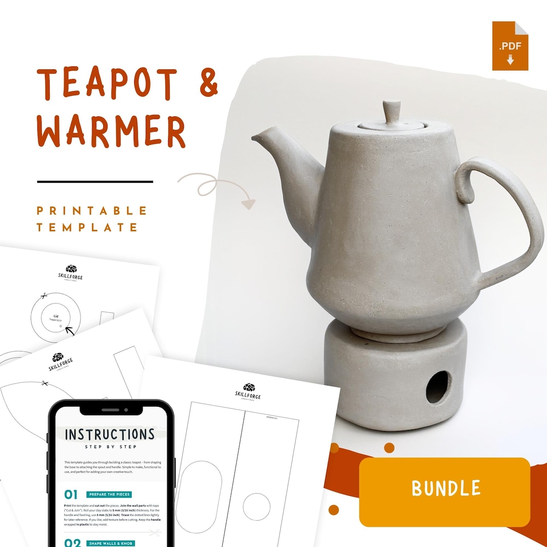 Tea Set Pottery Template – Teapot & Teapot Warmer | DIY Slab Pottery ...