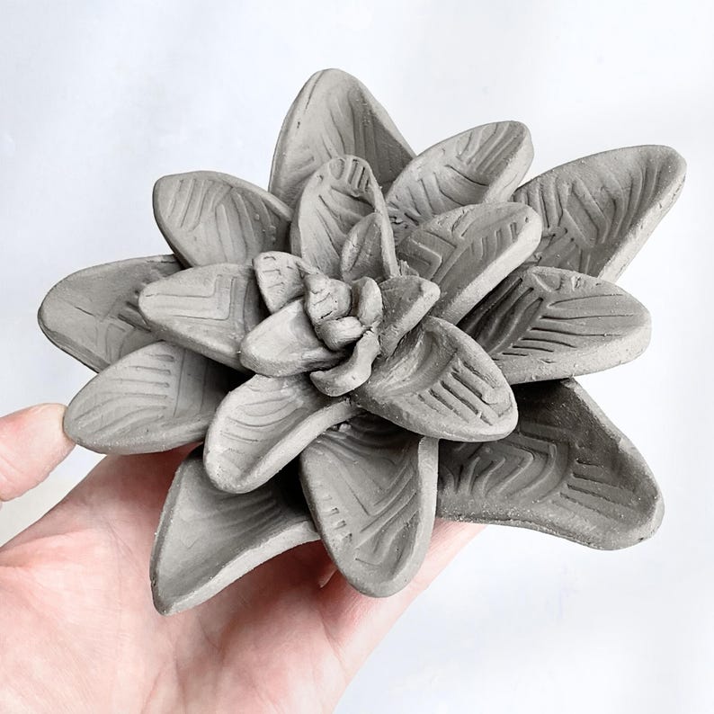 clay flower made with a succulent pottery template
