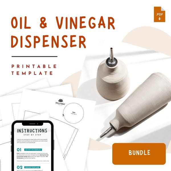 Oil & Vinegar Dispenser Pottery Template – Printable Ceramic Bottle Pattern PDF, DIY Slab Pottery, Handbuilding, Instant Download