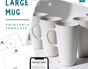 Molde de Caneca Grande para Cerâmica – Molde de Cerâmica em Laje (PDF para Imprimir) para Iniciantes em Cerâmica | Molde de Caneca de Cerâmica Faça Você Mesmo