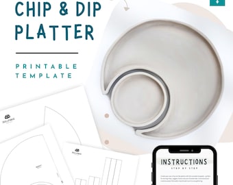 Big Platter Pottery Template: Chip & Dip – Round Serving Dish with Dip Bowl Ceramic Pattern | DIY Slab Handbuilding Pottery PDF