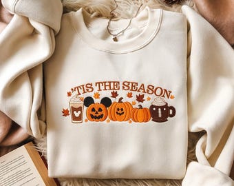 Bestickt Tis The Season Disney Pullover, Disney Herbst Shirt, Herbst Shirt, Disney Kürbis Shirt, Mickey Herbst Shirt, Kürbis Saison Shirt