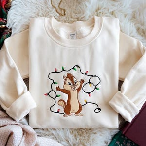 Embroidered Chip & Dale Very Merry Xmas Party Sweatshirt, Mickey and Friends Disney Christmas Lights Shirt, Family Matching, Christmas Gift