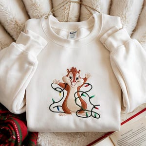 Embroidered Chip & Dale Very Merry Xmas Party Sweatshirt, Mickey and Friends Disney Christmas Lights Shirt, Family Matching, Christmas Gift
