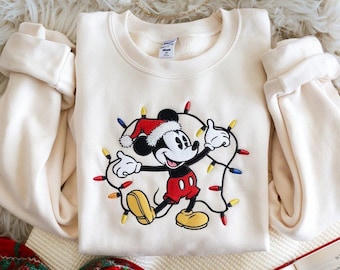 Embroidered Mickey Very Merry Xmas Party Sweatshirt, Mickey and Friends Disney Christmas Lights Shirt, Family Matching Shirt, Christmas Gift