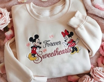 Bluza z haftem Myszki Miki i Myszki Minnie, koszulka Forever Sweethearts, koszulka dla par Disney, pasująca koszulka Disney, prezent na Walentynki