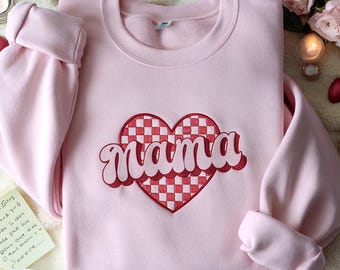 Embroidered Mama Heart Sweatshirt, Valentine’s Day Mama Shirt, Cute Love Sweater, Valentine Gift for Moms