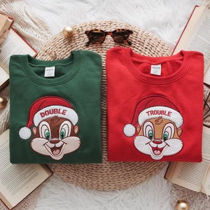 EMBROIDERED Chip & Dale Double Trouble Disney Christmas Sweatshirt, Christmas Disney Family Vacation Tshirt, Disney Couples Christmas Shirts