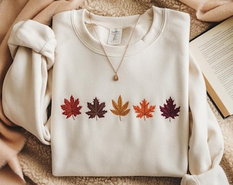 Autumn Leaves Embroidered Sweatshirt, Fall Crewneck Sweater, Thanksgiving Pullover, Fall Season Jumper, Fall Breeze, Autumn Sweater Gift