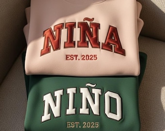Embroidered Personalized Nina Nino Sweatshirt, Kids Names on Sleeve, Godmama Shirt, Godfather Crewneck, Padrino Proposal Gift