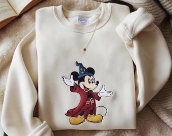 Embroidered Walt Disney Fantasia Mickey Watercolor Sweatshirt, Fantasia Mickey Shirt, Disneyland Family Matching Shirt,Mickey Sorcerer Shirt