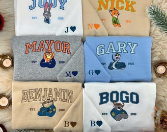 Besticktes Disneyland Zootopia Sweatshirt, Nick Wilde und Judy Hopps, Zootopia 2 Movie Shirt, Cartoon paar T-Shirt, Weihnachtsgeschenk für paar