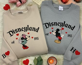Embroidered Couple Mouse And Girlfriend Sweatshirts, Magical Land Valentine Hoodie, Cartoon Mouse Couple, Disney Mickey Minnie Couple Shirts