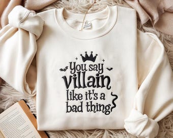 刺繍入り「悪役は悪いこと」ハロウィンパーティースウェットシャツ、マレフィセントシャツ、ディズニーヴィランズディセンダント、イービルクイーンシャツ