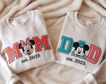 Embroidered Disney Mom and Dad Sweatshirt, Mickey Dad Shirt, Minnie Mama Shirt, Disney Family Shirt, Disney Couple Shirt, Disney Family Trip