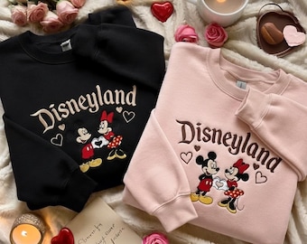 Embroidered Mickey Minnie Disneyland Valentines Sweatshirt, Disney Valentines Couple Sweatshirt, Magical Land Valentine Embroidered Hoodie