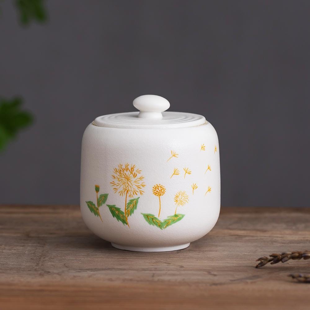Hand Painted Freedom Dandelion Ceramic Pet Urn Customizable Text and Date Cat Urn for Ashes Puppy Pottery Urn