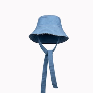 Handmade Denim Bucket Hat with Fabric Straps – Custom Embroidered Name or Initials – Optional Straps, Unisex Hat, Summer Sun Bucket Hat