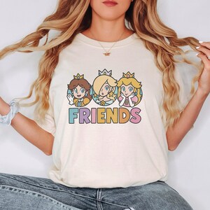 Three Princess Friends Tee, Cute Gamer Friendship Shirt, Best Friends Matching Shirt, Gaming Girls Tee, Funny BFF Cartoon Graphic Tee